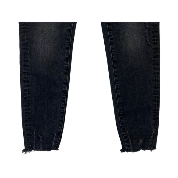 Zara Jeans Size 6 Mid Rise Skinny Stretch Black Faded Distressed Frayed Raw Hem - Picture 5 of 7